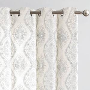 lot 11446 image: jinchan Boho Linen Curtains for Living Room Embroidered Design Window Curtains Light Filtering Flax Linen Blend Window Treatments Set for Bedroom Grommet Top 2 Panels 84 Inch Length Grey on Ecru