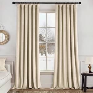 lot 11468 image: MIULEE Velvet Curtains 96 Inches Long 2 Panels Set for Bedroom, Pinch Pleat Back Tab Thermal Insulated Living Room Darkening Drapes Pleated Blackout Floor to Ceiling Curtains with Hooks, Beige