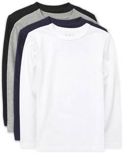 lot 11575 image: The Childrens Place boys Long Sleeve Basic Layering T-shirt T Shirt, BlackNew NavySmokeWhite 4 Pack, X-Large US