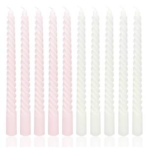 lot 12128 image: 10 Inch White and Pink Spiral Taper Candle Set, 10 Pack Unscented Dripless Candlesticks for Dinner Baby Shower Party Brithday Wedding and Home Decoration