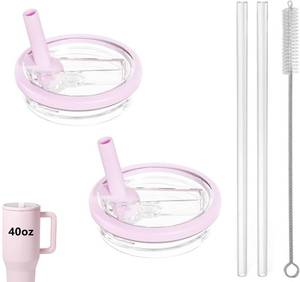 lot 12137 image: 2 Pack 40 oz Tumbler Flip Straw Lid Replacement fit for HydroJug, Spill Proof Splash Resistant Tumbler Lids,Reusable Leak Proof Tumbler Cover for Cup Accessories (Pink)