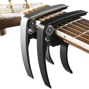 lot 12144 image: Guitar Capo (2 Pack) for Acoustic Guitars, Ukulele, Banjo, Mandolin, Bass - Made of Ultra Lightweight Aluminum Metal (1.2 oz) for 6 & 12 String Instruments - Nordic Essentials, BlackSilver
