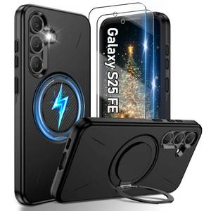 lot 12147 image: Gritup for Samsung Galaxy S25 FE Case Compatible with MagSafe Accessories2 Pcs HD Screen Protectors,Built-in Kickstand,Dual Layer Shockproof,Camera Guard,Velvet Touch,S25 FE-Black