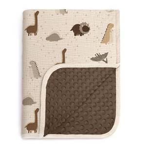 lot 12170 image: lulumoon Baby Blankets for Boys Newborn Reversible Muslin & Minky Dinosaur Print - Thermal Receiving Blanket for Stroller & Registry Gift 30x40(Dinosaur)