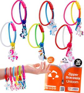 lot 12205 image: UpBrands 36 Valentines Day Cards for Kids School �� Unicorn Zipper Fidget Bracelets with Matching Cards for Classroom Exchange & Non-Candy Gifts
