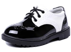 lot 12226 image: DADAWEN Childrens Boys Girls Lace-Up School Uniform Shoes Comfort Oxford Dress Shoes (ToddlerLittle KidBig Kid) Black and White US Size 7 M Toddler