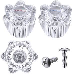 lot 12251 image: Enhon Shower Knob Replacement, Compatible with Pfister Contessa and Windsor Tub and Shower Faucets, Hot and Cold Faucet Handle Replacement, Newer Style, Clear Acrylic (2 Pieces)