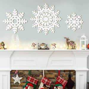 lot 12266 image: Wooden Large Snowflake Ornaments Sign Christmas Decorations 3Pack, Wood Hollow White Snowflakes Crafts Winter Hanging Plaques Decorations 3 Size of Cutouts New Year Wall Bedroom Living Room Decoration