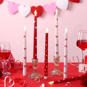lot 12267 image: Glooglitter 6 Pcs Valentines Day Flameless Taper Candles with Hearts Bows Dots, 9.6 Inch Battery Operated LED Candles Unique Valentines Day Gifts for Galentines Proposals Anniversaries Romantic Night