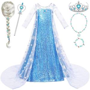 lot 12269 image: G.C Girls Princess Dress Costume with Wig Cape Toddler Princess Dress Up Outfit Kids Crown Jewelry Halloween Cosplay Birthday Gifts