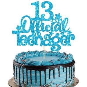 lot 12285 image: Gyufise 1Pcs 13 Official Teenager Cake Topper Glitter Happy 13th Birthday Cake Pick Decorations for Teen Cheers to 13 Years Birthday Party Supplies Lake Blue