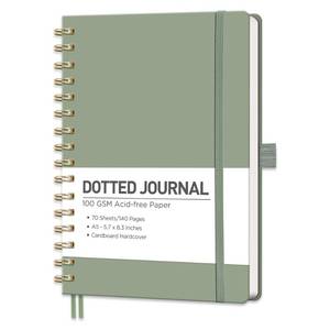 lot 12297 image: RETTACY Dotted Journal Notebook, 140 Pages, A5 Medium Size (5.7 x 8.3), Hardcover, 100 GSM Thick Paper, for Journaling, Planning, Tracking (Light Green)