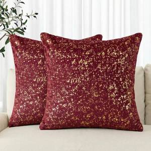 lot 12432 image: AVOIN colorlife Gold Foil Velvet Throw Pillow Covers 18 x 18 Inch, Burgundy Luxury Accent Cushion Case Glitter Decoration for Home Sofa Couch Set of 2