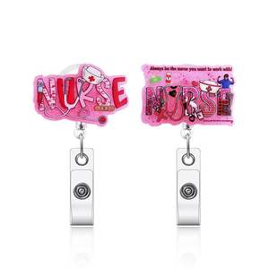 lot 12444 image: Jusen Cute Funny Nurse Badge Reel,Personalized ID Name Badge Holder with Retractable Clip,Work Badge Clip for RN CNA LPN LVN Medical Worker Doctor Nursing Student