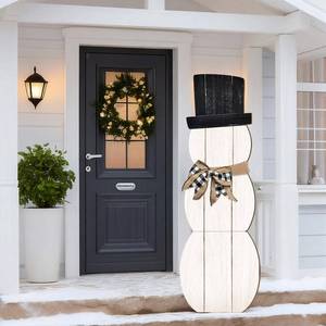 lot 19820 image: Memorywuu Winter Snowman Porch Sign Wooden Porch Decor Winter Christmas Nutcracker Snowman Front Door Welcome Standing Sign for Xmas Farmhouse Outdoor Yard Wall Hanging Decorations(42 Inch,Cute)