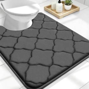 lot 20330 image: OLANLY Memory Foam Toilet Rugs U-Shaped 24x20, Ultra Soft and Absorbent Bathroom Rugs, Non-Slip, Comfortable, Machine Washable Contour Bath Mat for Toilet Base, Home Decor Accessories, Black