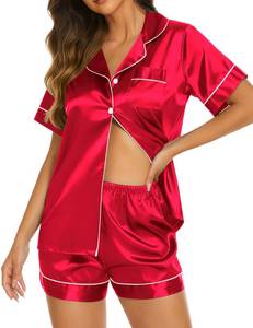 lot 20336 image: Ekouaer Silk Pajamas for Women Short Sleeve Sleepwear Soft Button Down Loungewear 2 Piece Satin Pjs Shorts Set,Purple,S