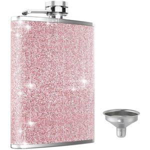 lot 20344 image: Hip Flask, KIKISML 8Oz Flasks for Liquor Stainless Steel Spirit with Never-Lose Cap and Funnel Leakproof Thin Portable Metal for Camping Outdoor Activitie Wedding Party Gift, Pink