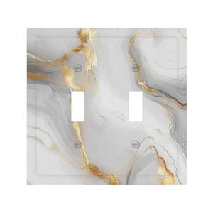lot 20348 image: CZRPKEN Decorative White Gold Marble Abstract Modern Luxury 2 Gang Wall Plate Oversized Double Toggle Two Switch Wall Cover Plate Dual Device Electrical Face Plate