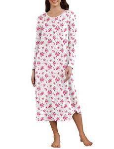 lot 20368 image: Ekouaer Night Shirt Women Nightgown Sleep Dress Long Sleeve Printed Sleep Shirt Soft Sleepwear Purple Flower XL