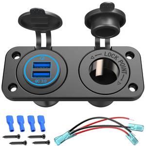 lot 20378 image: QC 3.0 USB Outlet 12V Boat Marine Waterproof Cigarette Lighter Socket Splitter 12 Volt DC Power Charger Adapter DIY Kit with Blue LED Dual USB Ports for Rocker Switch Panel on Car RV Golf Cart ATV