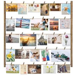 lot 20385 image: Love-KANKEI Wood Picture Photo Frame for Wall Decor 26�29 inch with 30 Clips and Adjustable Twines Collage Artworks Prints Multi Pictures Organizer and Hanging Display Frames Gift Carbonized Black