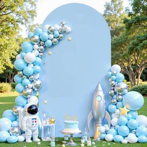 lot 20389 image: Baby Blue Arch Backdrop Cover, 6FT Spandex Fitted Wedding Arch Stand Covers Round Top Chiara Backdrop Cover for Birthday Party Ceremony Banquet Decoration