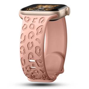 lot 20393 image: CreateGreat Leopard Engraved Bands Compatible with Apple Watch Band 42mm 44mm 45mm 46mm 49mm Women, Cheetah Silicone Strap Compatible with iWatch Series 10 9 8 7 6 5 4 3 2 1 SE Ultra,Sand Pink