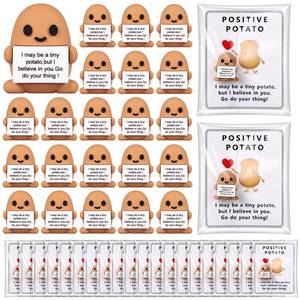 lot 20400 image: Gejoy 25 Sets Positive Mini Figurines Gifts Miniature Emotional Mini Rubber Toy with Positive Card Gift Bags Inspirational Birthday Gifts for Coworkers Employees (Potato)
