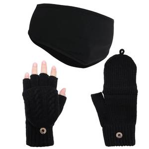 lot 20415 image: Heliltd Fleece Ear Warmers Headband for Women Ski Headbands Grey Fingerless Mittens Winter Ear Muffs and Fingerless Gloves Set for Running Cycling