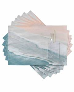 lot 20424 image: Summer Beach Placemats Set of 6 for Dining Table, Ocean Nautical Coastal Woven Place Mats with Tableware Pocket, Seaside Aqua Beige Table Mats Indoor Outdoor Washable Placemats for KitchenParty