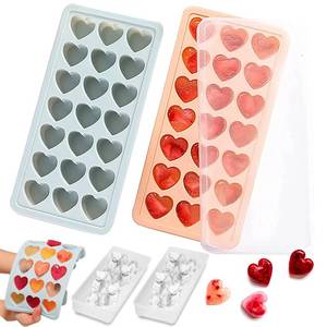 lot 20430 image: 2 Pack Heart Shpaed Ice Cube Trays with Lids, 42 Holes Silicone Heart Ice Cube Molds for Whiskey, Cocktail, Fun Shapes Ice Cubes, Chocolate, Candle, Candy, Jelly, Jello - with Lids Bins