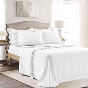 lot 20442 image: Lush Decor Reyna Ruffle Sheet Set 6 Piece Set King, White - King Sheets - White Bed Sheets - King Size Bed Sheet Set - Coquette Bedroom Decor