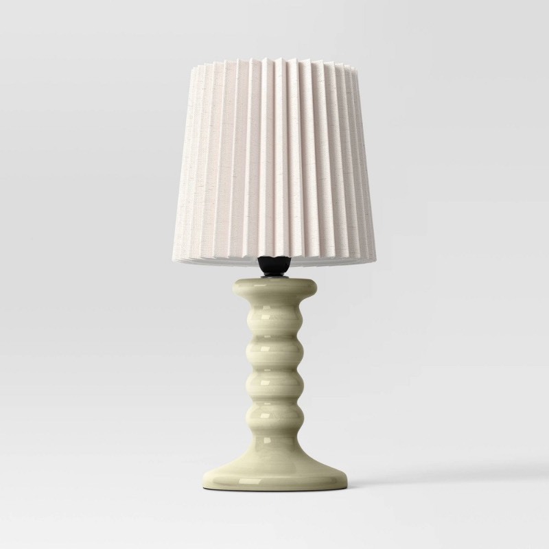 lot 3566077 image: Mini Stick Table Lamp with Pleated Shade Green - Room Essentials (see pictures and description) - Retail $10