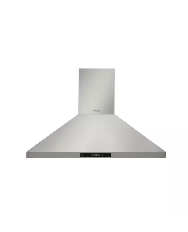 lot 4649005 image: Thor Kitchen36 in. Wall Mount LED Light Range Hood in Stainless Steel - Retail $719