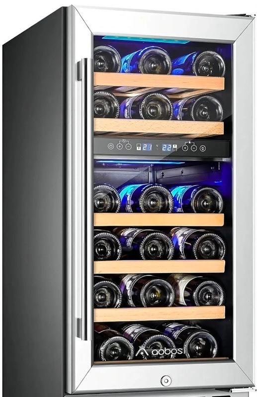 lot 4649011 image: AOBOSI 15 inch Wine Refrigerator 28 Bottles Dual Zone (See Pictures and Description) - Retail $629