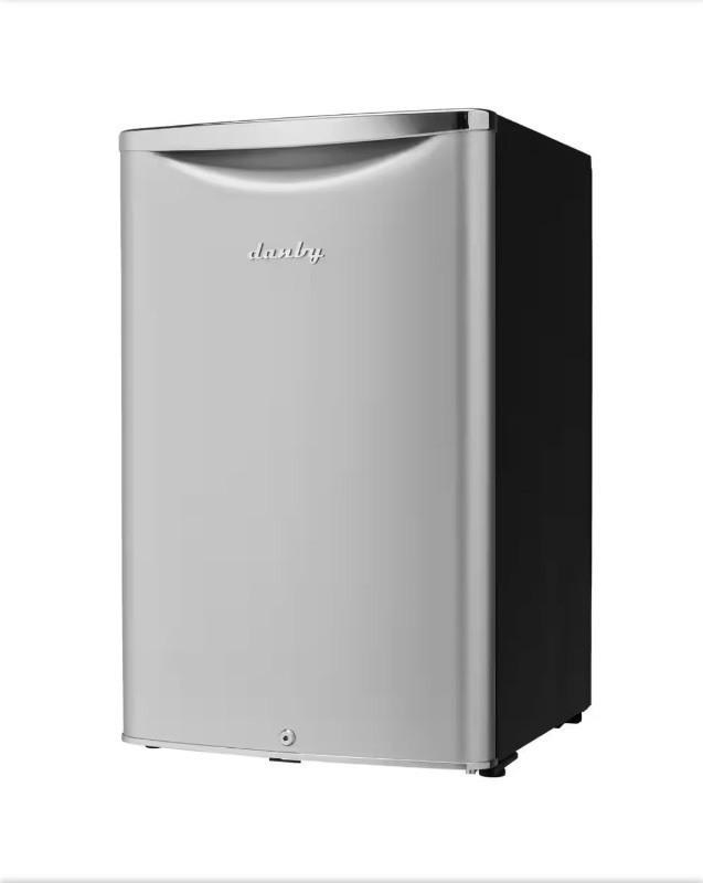 lot 4649038 image: Danby Contemporary Classic 4.4 cu. ft. Retro Mini Fridge in Iridium Silver without Freezer DAMAGED (See Pictures and Description)- Retail $349