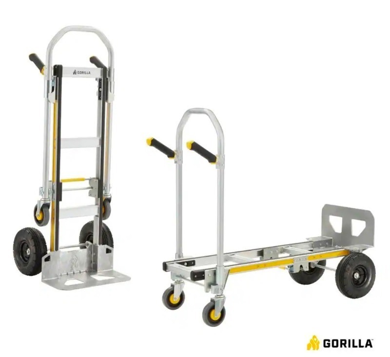 lot 4649102 image: Gorilla1,000 lbs. Capacity Convertible All Aluminum Hand Truck with Multi-Grip Power Handle, Wide Load Toe Plate Technology DAMAGED (See Pictures and Description) - Retail $249
