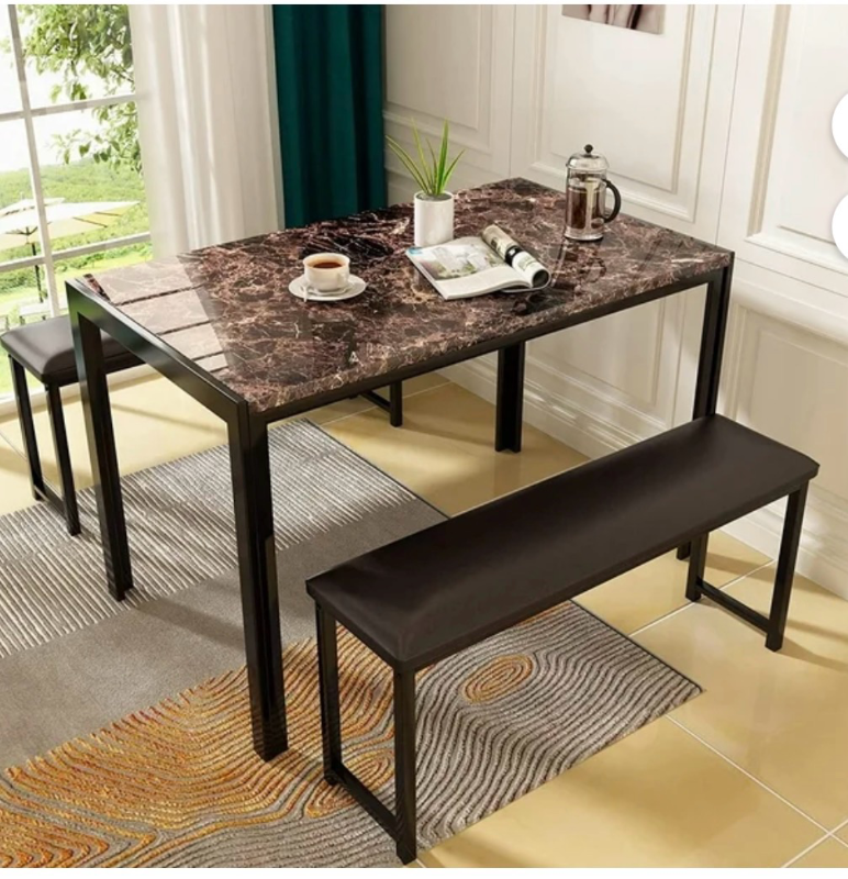 lot 3565150 image: AWQM 3 Piece Marble Dining Table Set - Retail $139