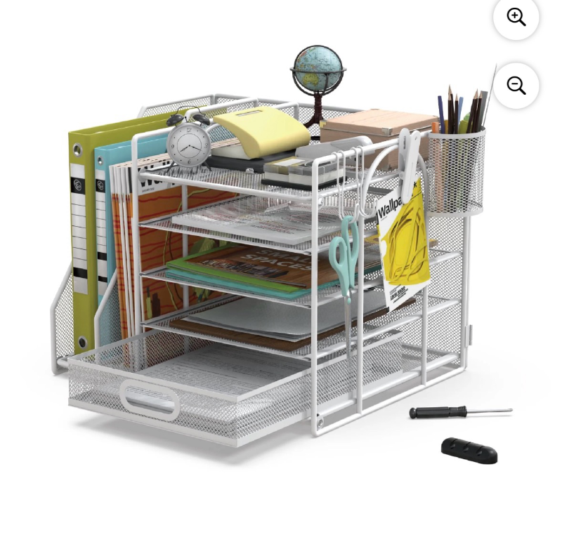 lot 3565040 image: HUHOLE Desk Organizer with File Holder, 5-Tier Paper Letter Tray, White Powder-Coated Steel - Retail $35