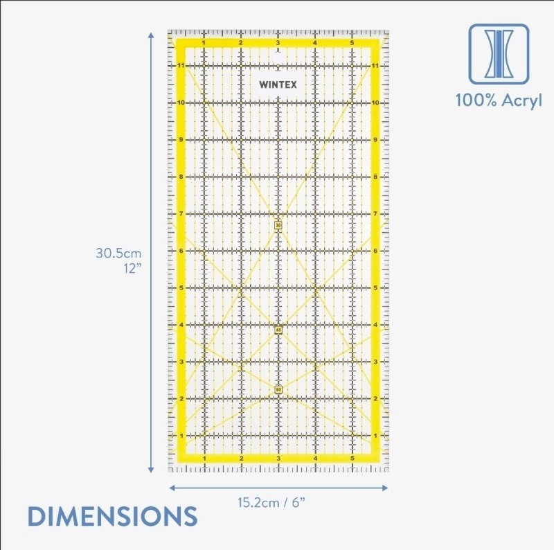 lot 3565145 image: WINTEX Universal Ruler 10cm x 45cm Transparent 2 Colour Print with cm Grid and Angle Display in 30 degree45 degree60 degree Rotary Cutter Ruler Patchwork Ruler Craft Ruler - Ideal for Sewing and Crafts - Retail $12
