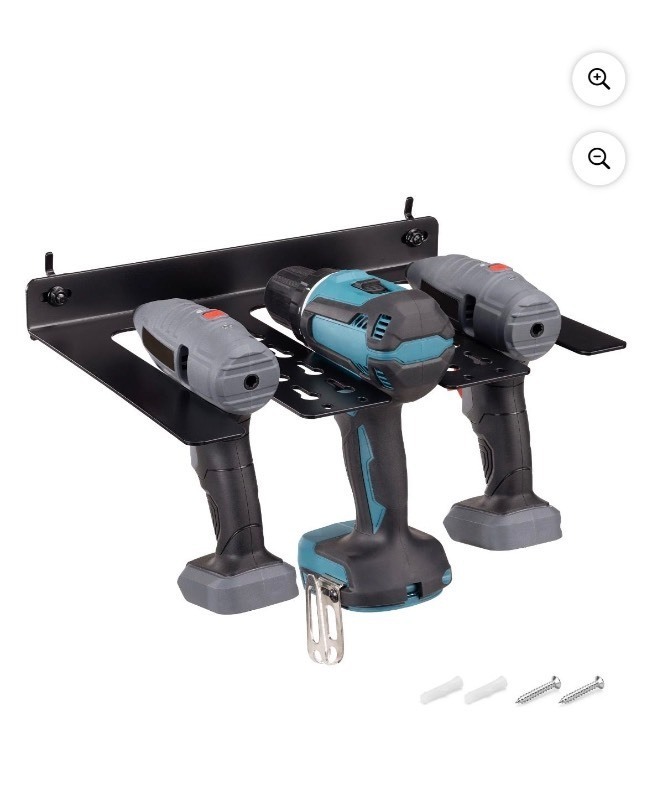 lot 3565161 image: Navaris Drill Holder for Pegboard or Wall - Tool Organizer Storage Accessories - Wall Mount Rack for Pegboards, Garage Walls, Power Tools - Retail $39