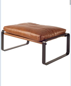 lot 5127001 image: Mercana Hornet I 14H Brown Leather Black Metal Base Ottoman 67088 - Retail $1,503
