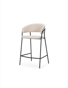 lot 5127015 image: Mercana Carolyn Counter Stool w Oatmeal Fabric & Matte Black Metal 70245 35.43 H x 19.29 W x 20.47 D - Retail $629