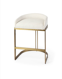lot 5127019 image: Mercana Hollyfield Cream Fabric Seat w Gold Metal Base Counter Stool 69452 28.7 H x 20.5 W x 19.7 D - Retail $1,049