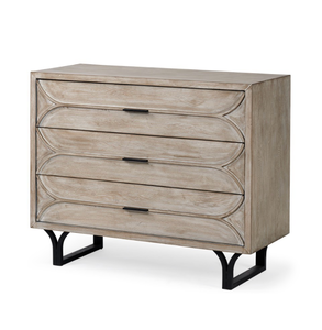 lot 5127024 image: Giselle Light Brown Fir Veneer 3 Drawer Accent Cabinet 68532 40.0L x 15.9W x 31.9H - Retail $899