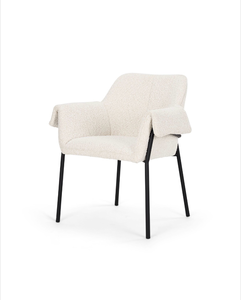 lot 5127025 image: (Set of 2) Mercana Brently Dining Chair w Cream Boucle Fabric & Matte Black Metal Legs 70250 32.5H x 24.5W x 29.5D - Retail $629