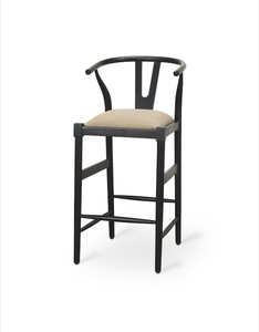 lot 5127027 image: Mercana Trixie Black Wood Frame w Gray Upholstered Seat Bar Stool 70194 41.5H x 20W x 23.5D - Retail $689