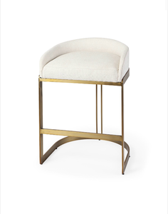 lot 5127033 image: Mercana Hollyfield Cream Fabric Seat w Gold Metal Base Counter Stool 69452 28.7H x 20.5W x 19.7D - Retail $1,049