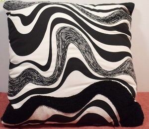lot 5127052 image: Room Essentials Waves Embroidered Throw Pillow 16x16 BlackIvory - Retail $14